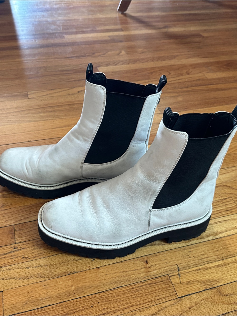 Sam Edelman Women's White Chelsea Boots with Black Elastic Panels